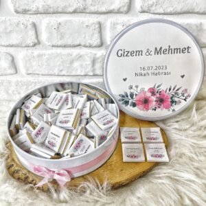 80 Adet Çiçek Temalı İsme Özel Nişan-Nikah-Söz-Düğün Hediyelik Çikolata