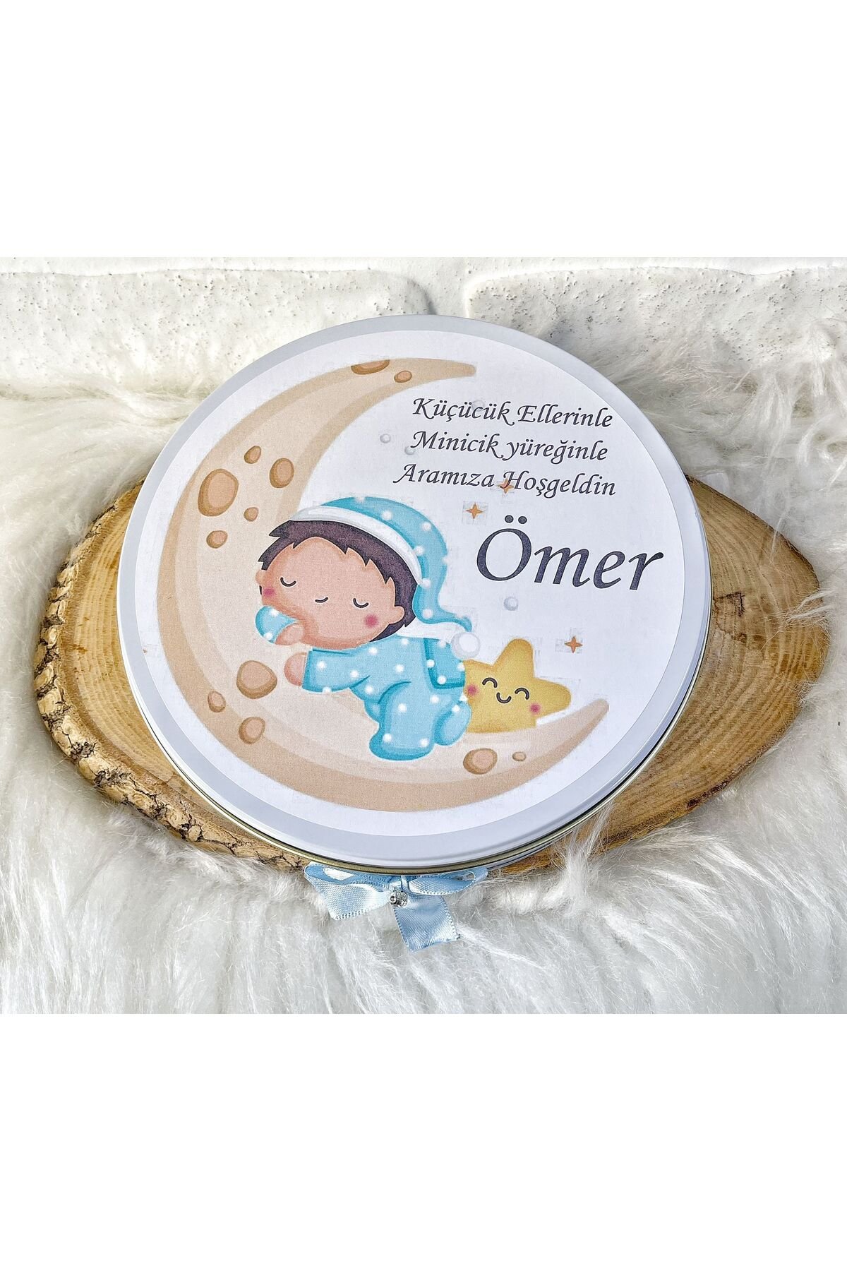 150 Adet+200 Gr Drajeli Ayda Uyuyan Çocuk Temalı İsme Özel Hoşgeldin Erkek Bebek Hediyelik Çikolata - Görsel 5