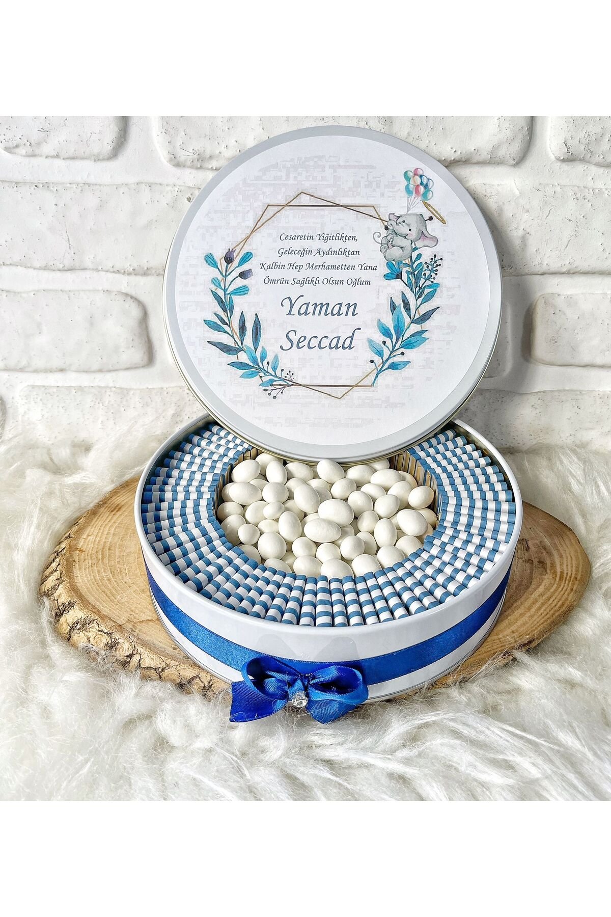 150 Adet+200 Gr Drajeli Çiçekli Fil Temalı İsme Özel Erkek Bebek Hoşgeldin Doğumgünü Çikolata - Görsel 4