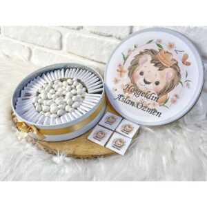100 Adet+200 Gr Drajeli Aslan Konseptli İsme Özel Hoşgeldin-Doğumgünü Erkek Bebek Hediyelik Çikolata