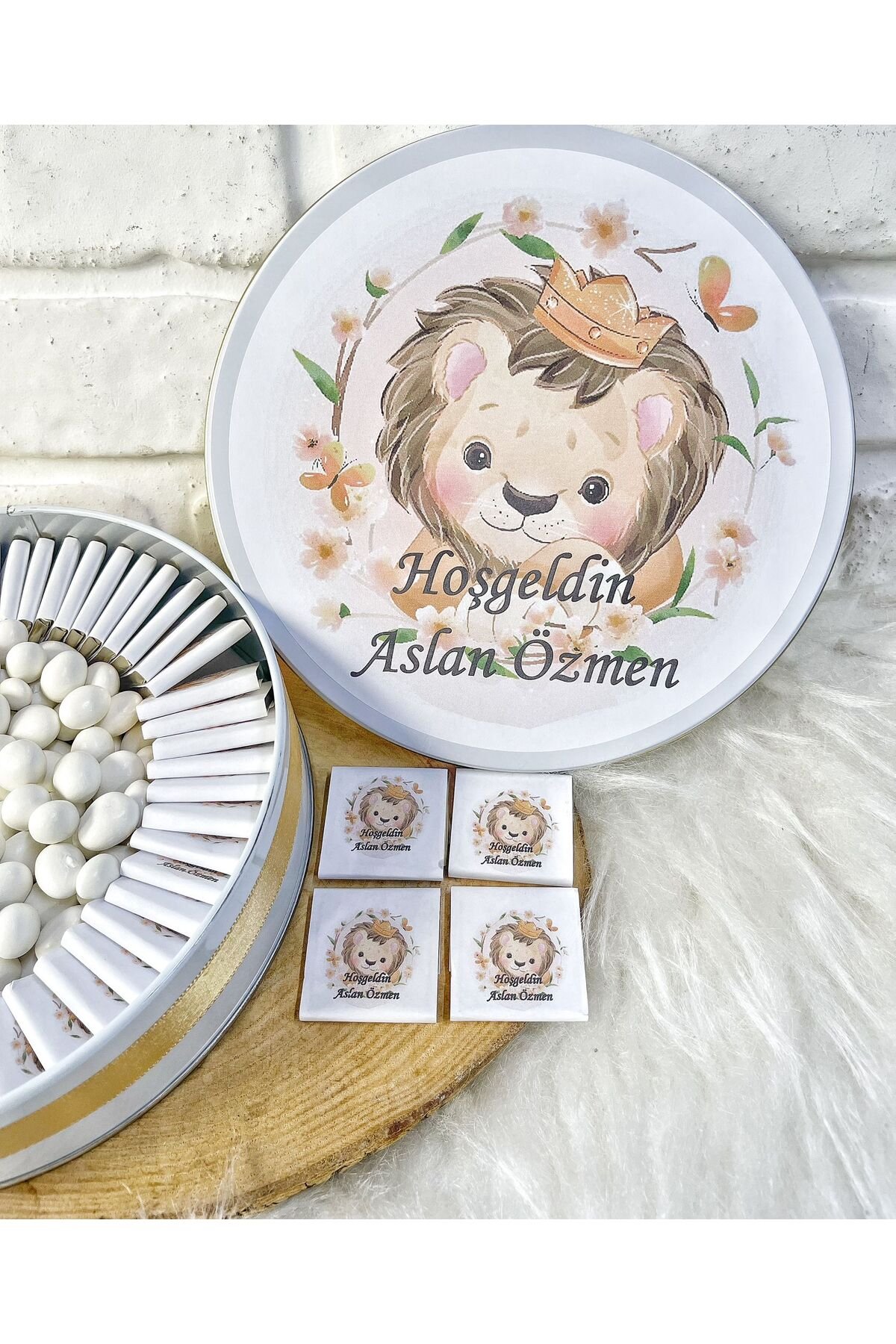 100 Adet+200 Gr Drajeli Aslan Konseptli İsme Özel Hoşgeldin-Doğumgünü Erkek Bebek Hediyelik Çikolata - Görsel 3