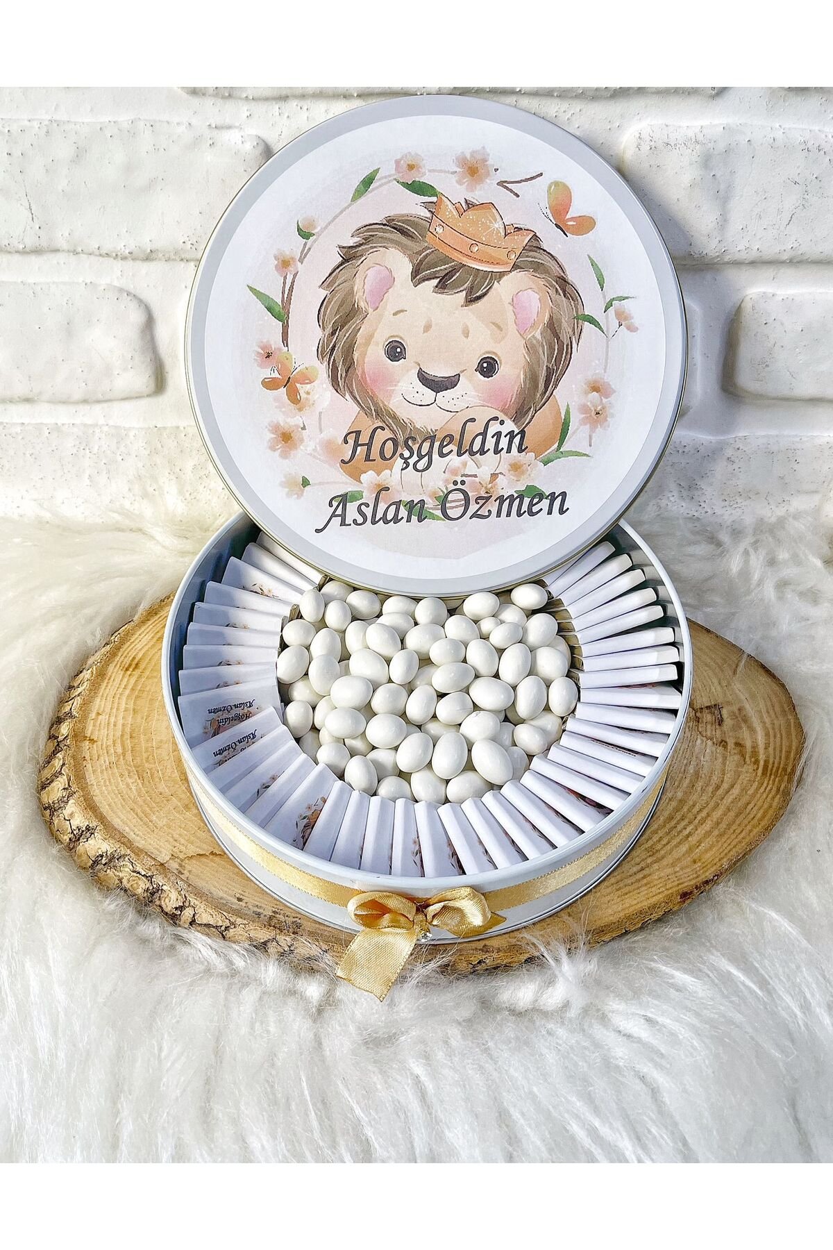 100 Adet+200 Gr Drajeli Aslan Konseptli İsme Özel Hoşgeldin-Doğumgünü Erkek Bebek Hediyelik Çikolata - Görsel 4