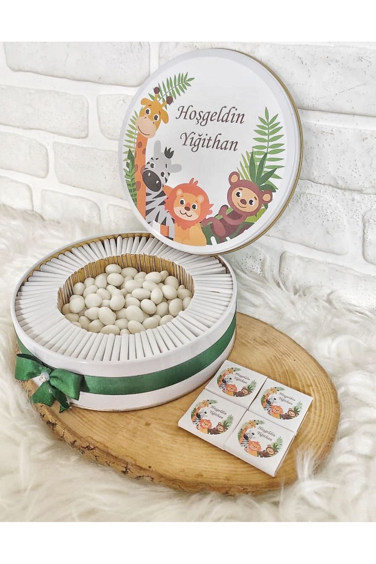 50 Adet+200 Gr Drajeli Safari Temalı İsme Özel Erkek Bebek Hoşgeldin Doğumgünü Hediyelik Çikolata