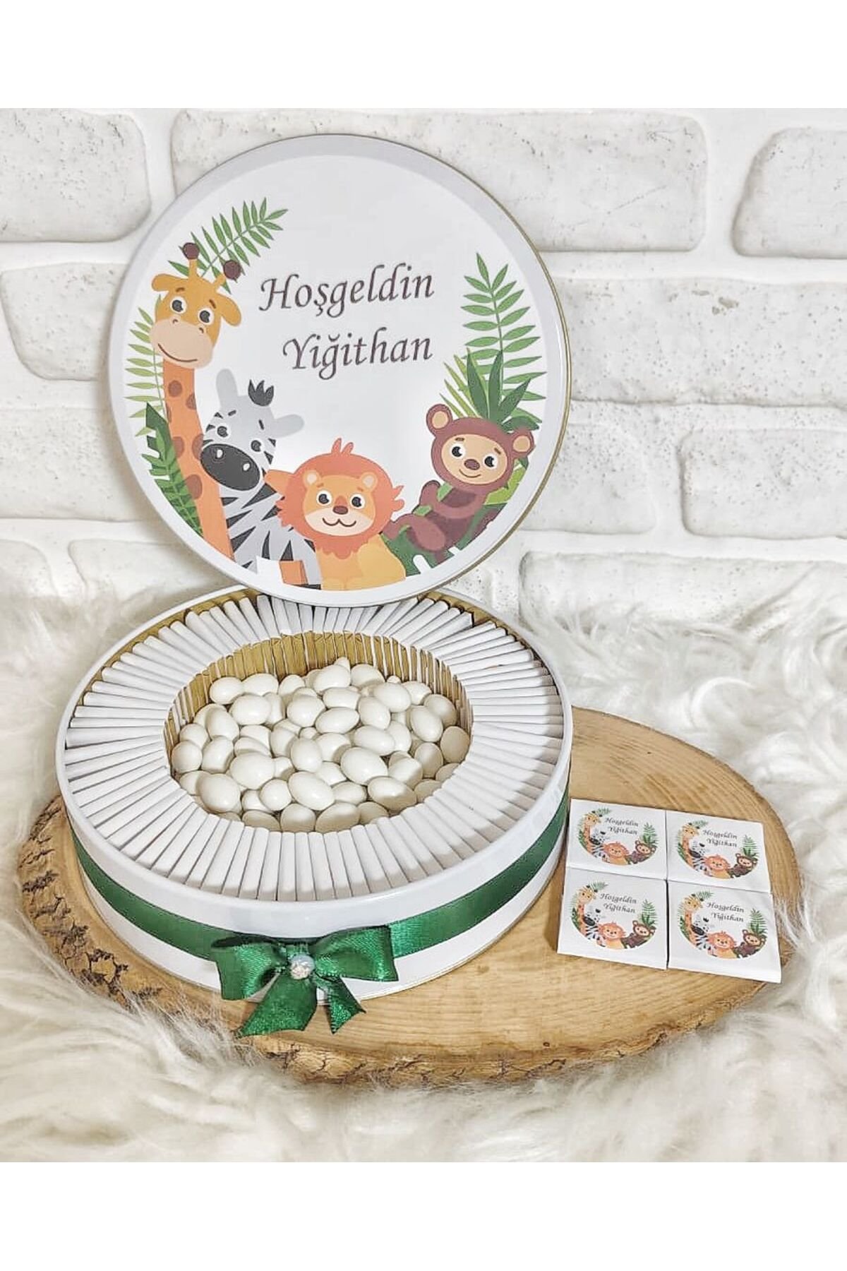 50 Adet+200 Gr Drajeli Safari Temalı İsme Özel Erkek Bebek Hoşgeldin Doğumgünü Hediyelik Çikolata - Görsel 2