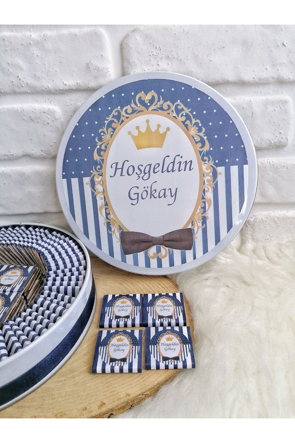 80 Adet Kral Tacı Temalı İsme Özel Hoşgeldin Erkek Bebek Hediyelik Çikolata - Görsel 3