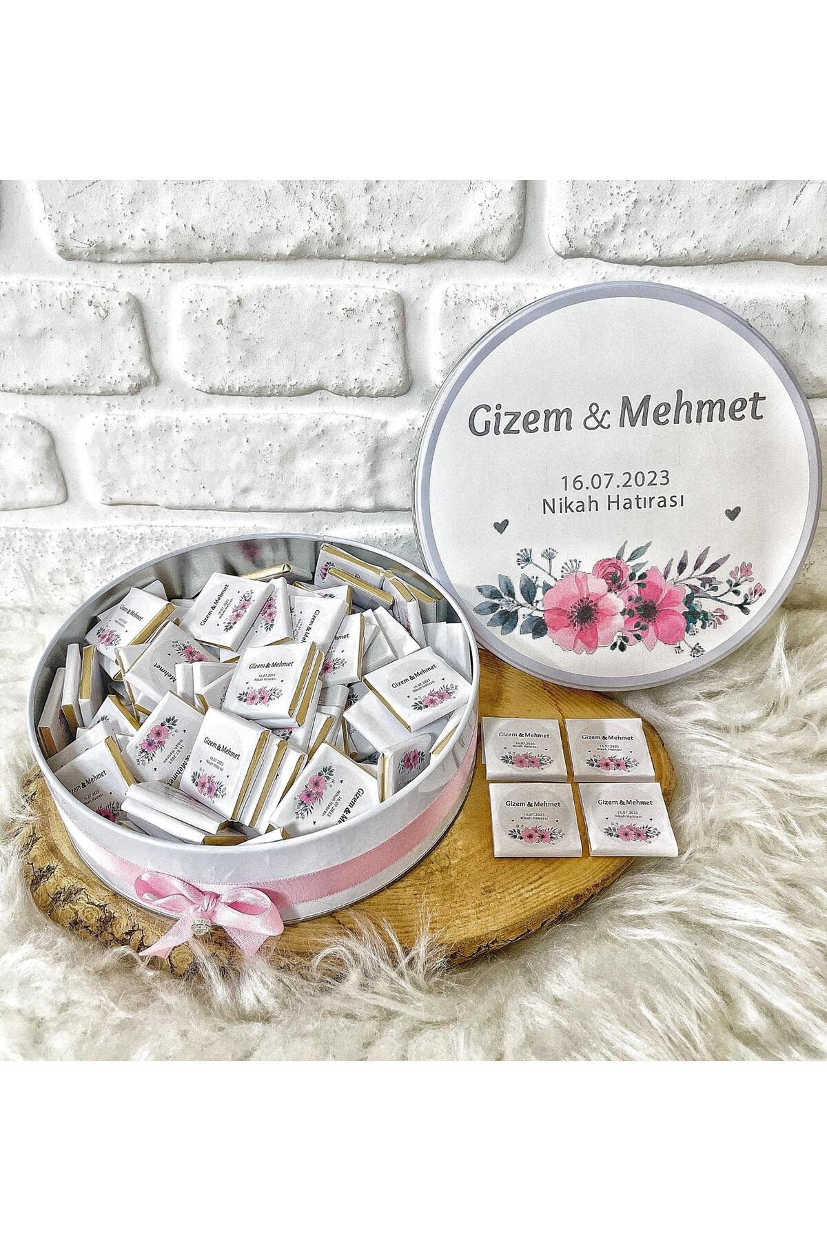 200 Adet Çiçek Temalı İsme Özel Nişan-Nikah-Söz-Düğün Hediyelik Çikolata - Görsel 2