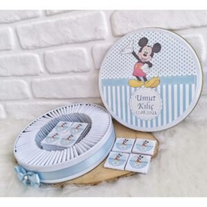 200 Adet Mickey Mouse Temalı İsme Özel-Doğumgünü Erkek Bebek Hediyelik Çikolata
