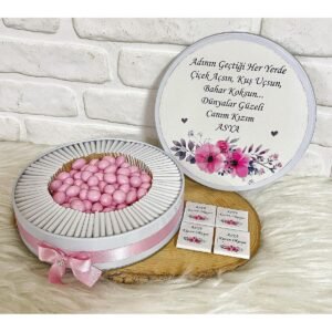 100 Adet+200 Gr Drajeli Çiçek Temalı İsme Özel Hoşgeldin Kız Bebek Hediyelik Çikolata