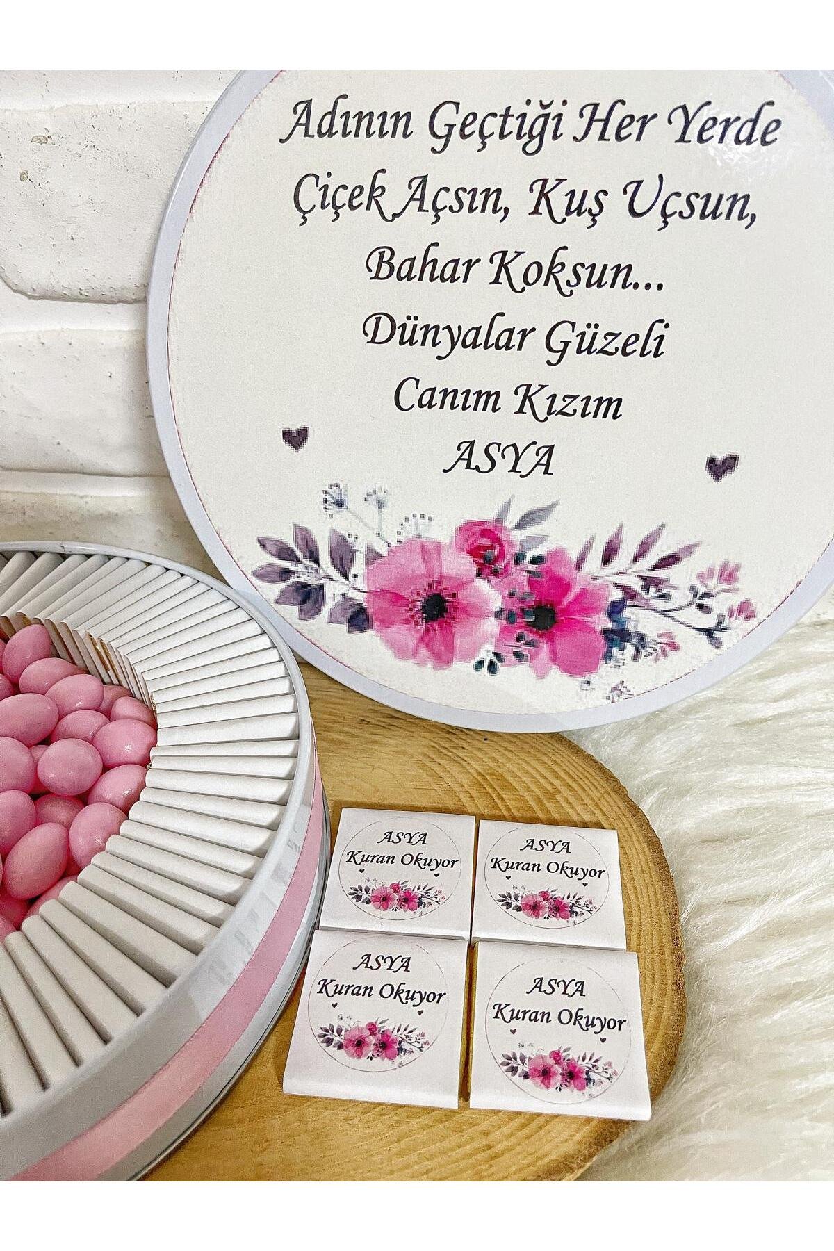 50 Adet+200 Gr Drajeli Çiçek Temalı İsme Özel Hoşgeldin Kız Bebek Hediyelik Çikolata - Görsel 3