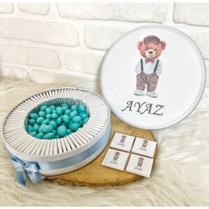 150 Adet+200 Gr Draje Ralf Ayıcık İsme Özel Hoşgeldin Doğumgünü Hediyelik Erkek Bebek Çikolatası