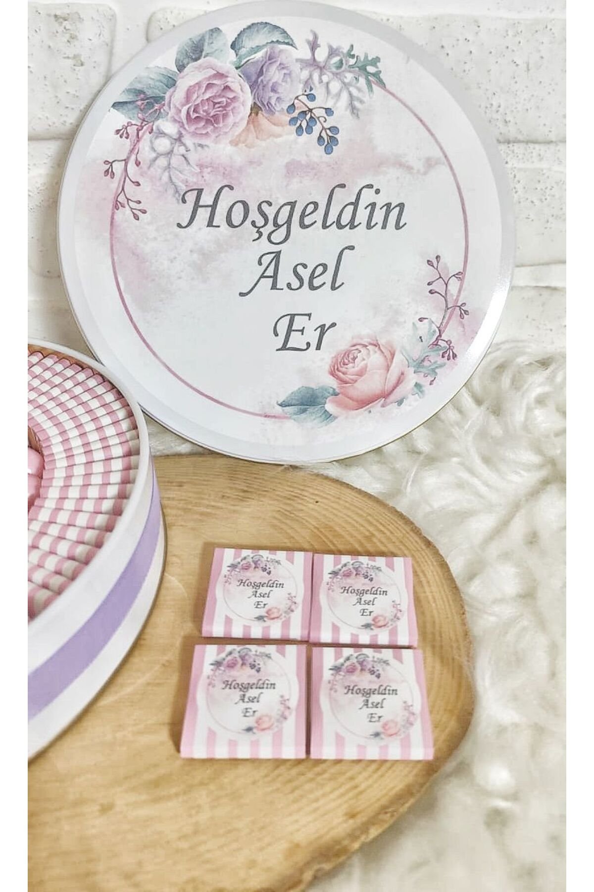 50 Adet+200 Gr Drajeli Lila Çiçek Temalı İsme Özel Kız Bebek Hoşgeldin Hediyelik Çikolata - Görsel 2