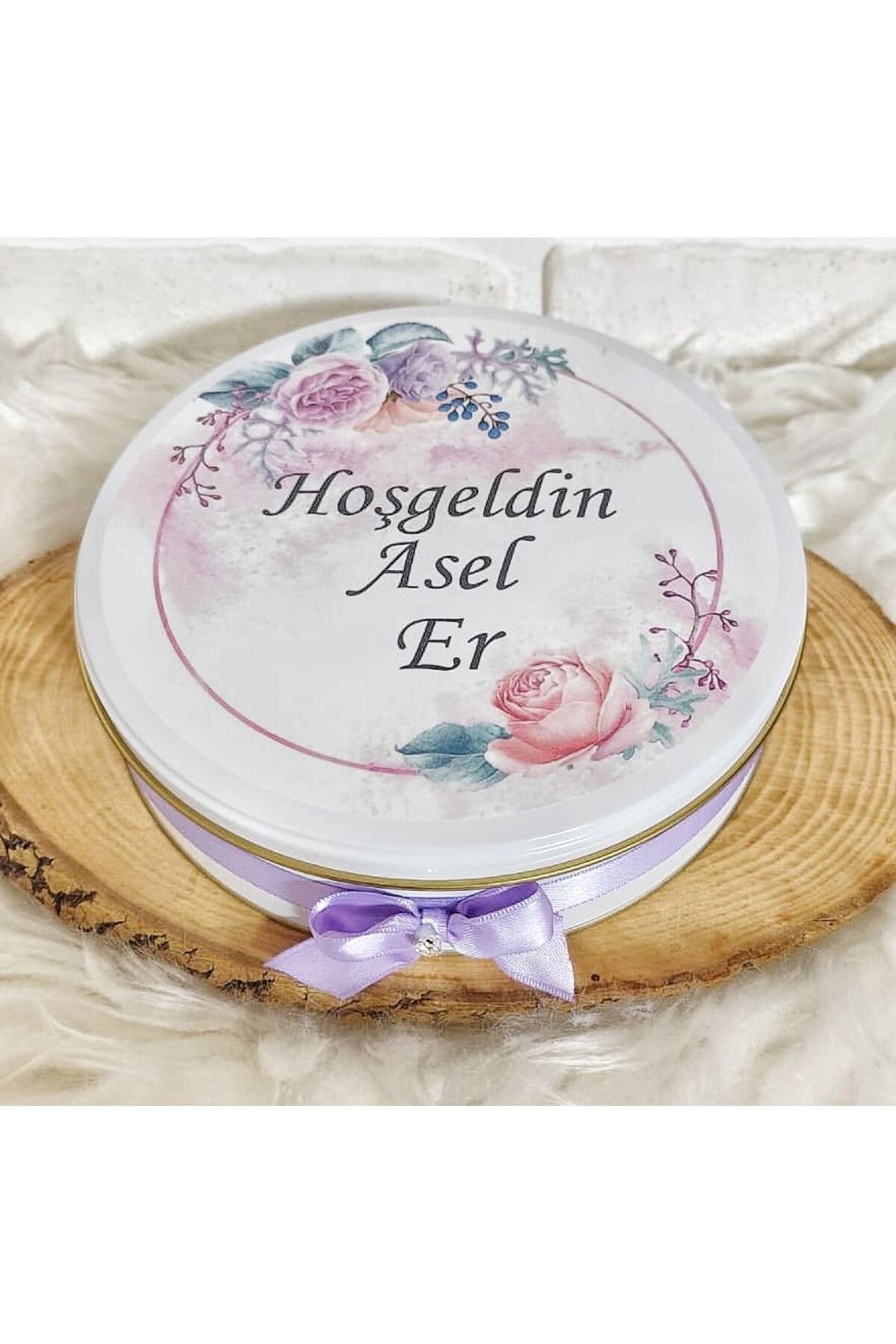 50 Adet+200 Gr Drajeli Lila Çiçek Temalı İsme Özel Kız Bebek Hoşgeldin Hediyelik Çikolata - Görsel 3
