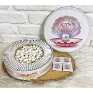 80 Adet+200 Gr Drajeli İnci Temalı İsme Özel Hoşgeldin-Doğumgünü Kız Bebek Hediyelik Çikolata