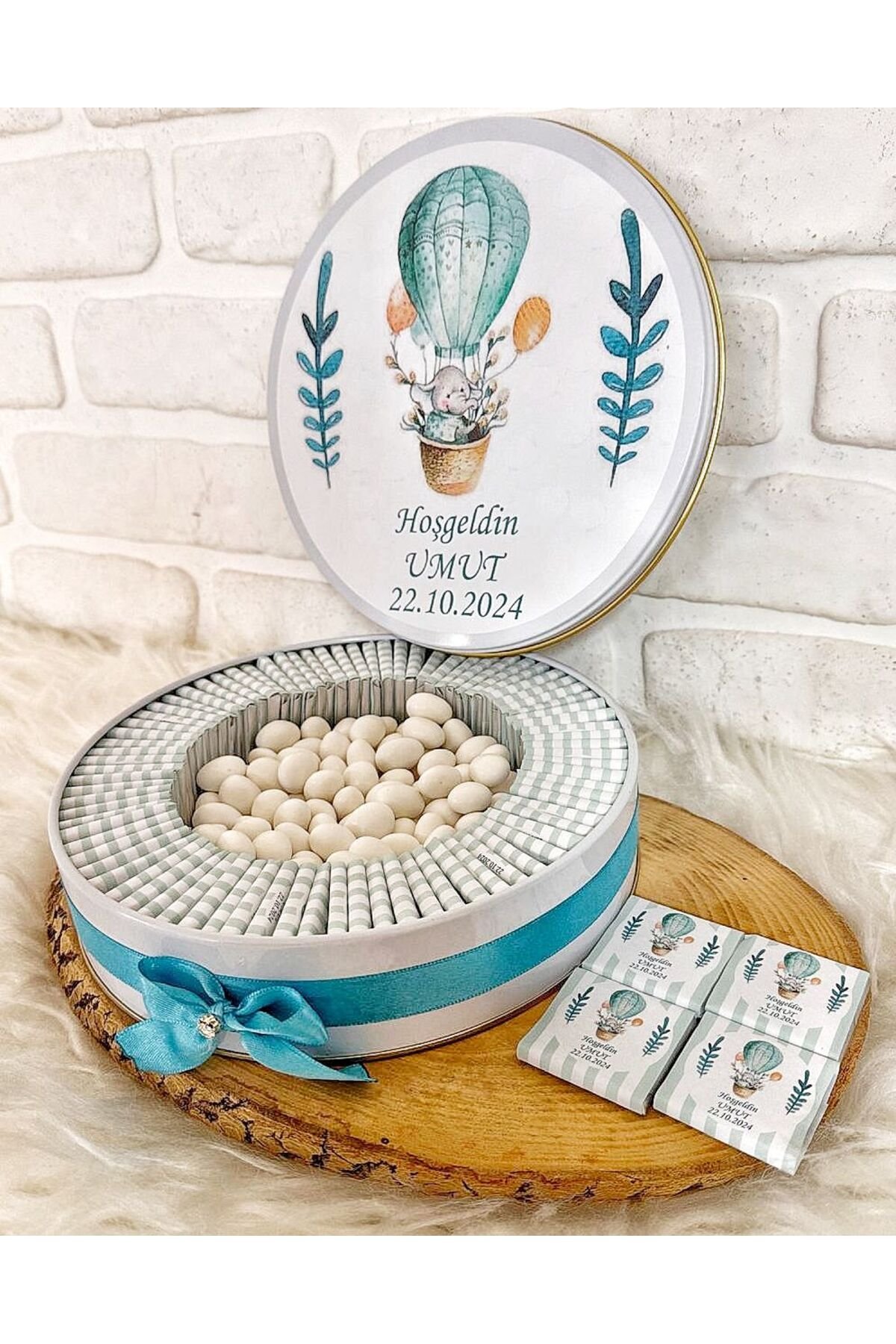 200 Adet+200 Gr Drajeli Uçan Balon Fil Temalı İsme Özel Hoşgeldin Doğumgünü Erkek Bebek Hediyelik Çi