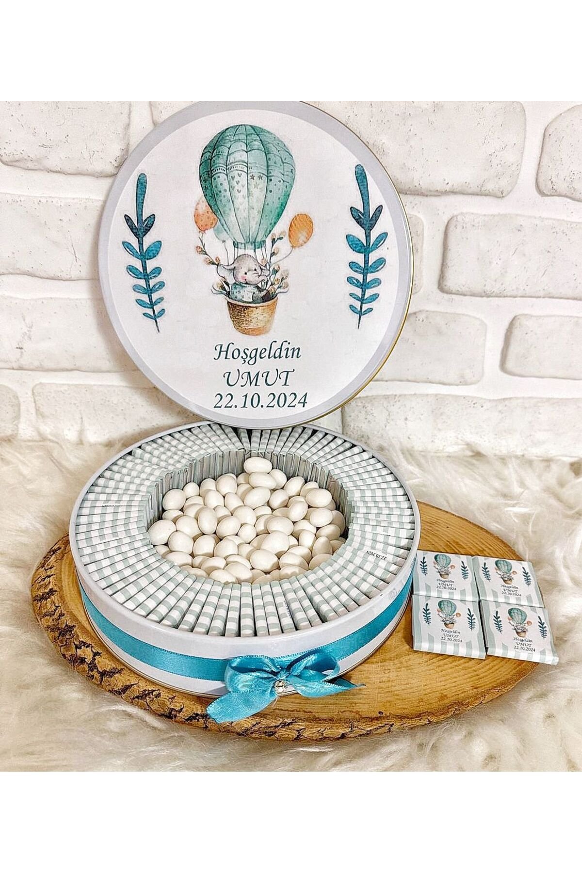 200 Adet+200 Gr Drajeli Uçan Balon Fil Temalı İsme Özel Hoşgeldin Doğumgünü Erkek Bebek Hediyelik Çi - Görsel 2