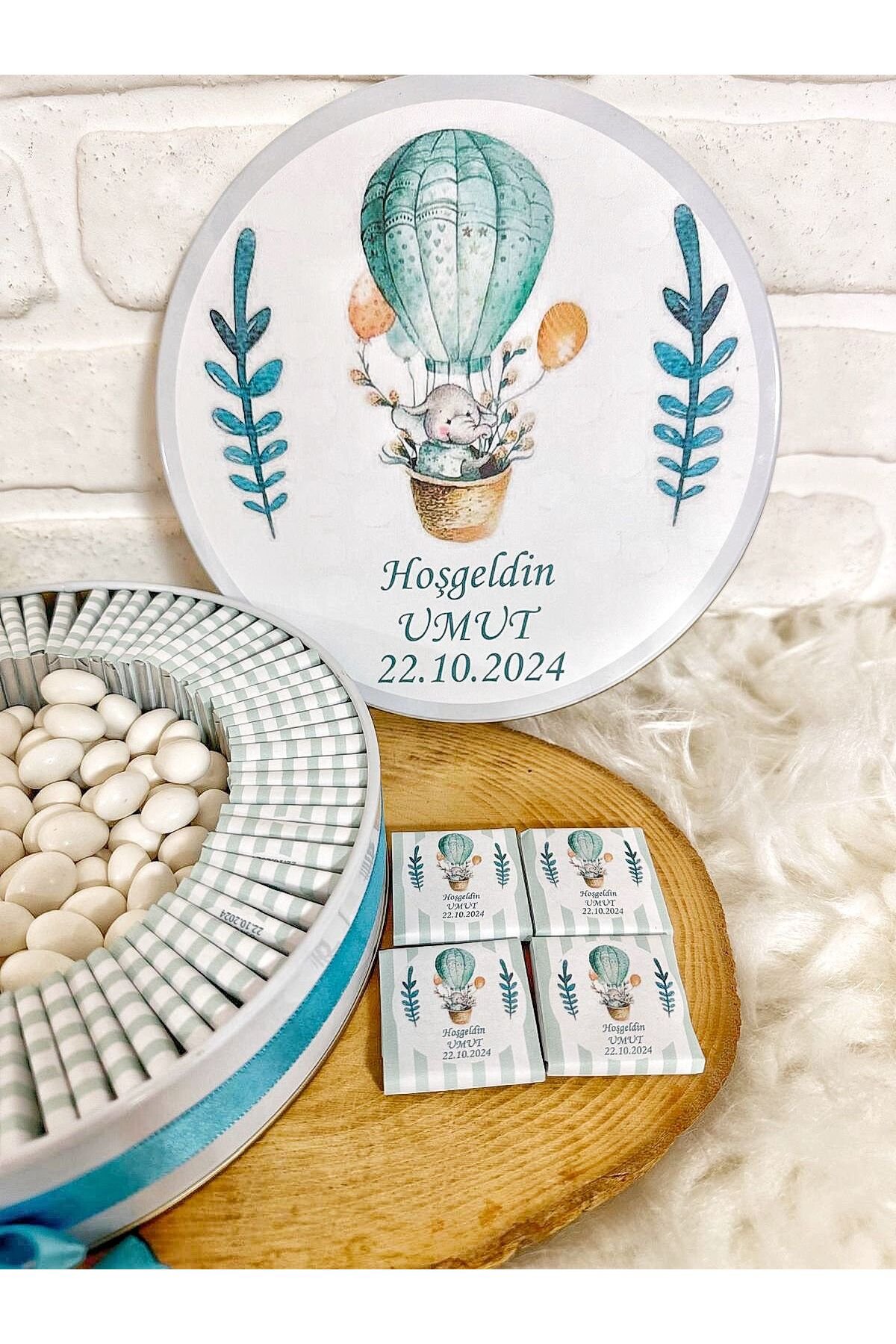200 Adet+200 Gr Drajeli Uçan Balon Fil Temalı İsme Özel Hoşgeldin Doğumgünü Erkek Bebek Hediyelik Çi - Görsel 3