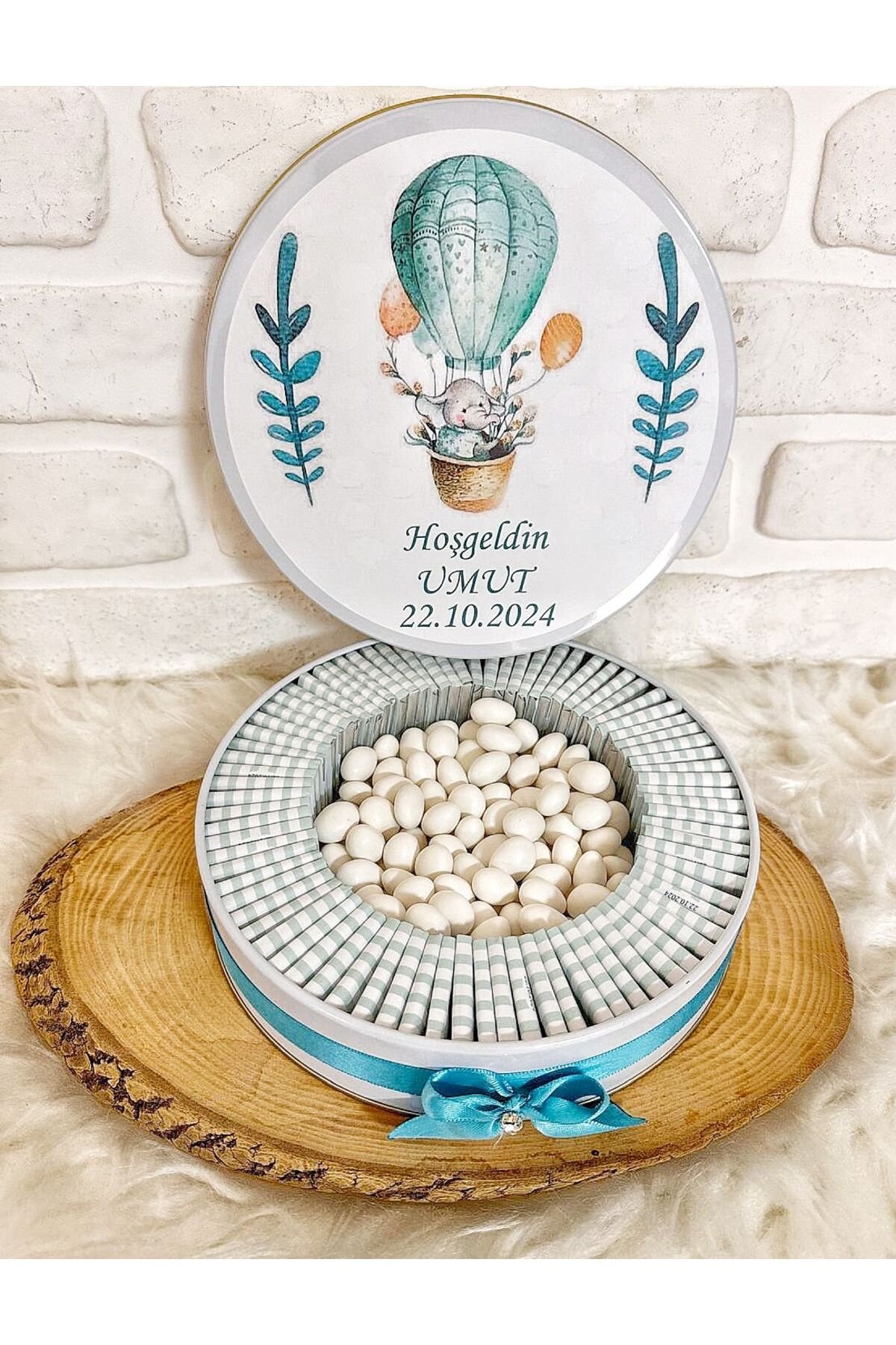 200 Adet+200 Gr Drajeli Uçan Balon Fil Temalı İsme Özel Hoşgeldin Doğumgünü Erkek Bebek Hediyelik Çi - Görsel 4
