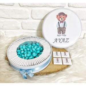150 Adet+200 Gr Draje Ralf Ayıcık İsme Özel Hoşgeldin Doğumgünü Hediyelik Erkek Bebek Çikolatası
