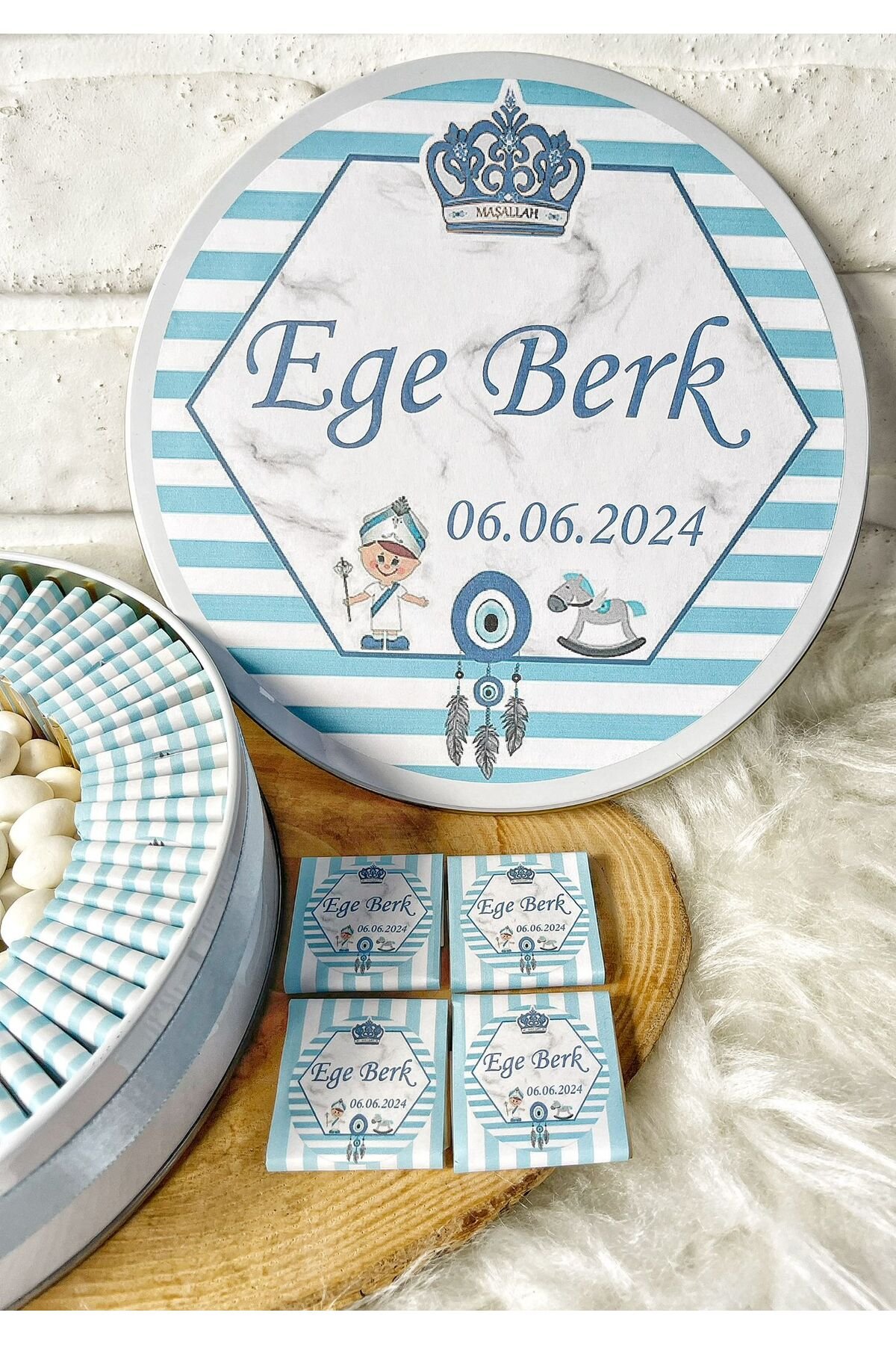 200 Adet+200 Gr Drajeli Sünnet Temalı İsme Özel Erkek Bebek Hediyelik Çikolata - Görsel 3