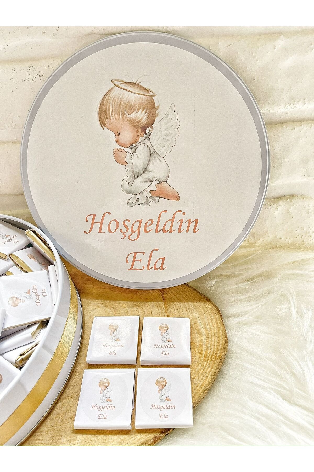 100 Adet Melek Temalı İsme Özel Hoşgeldin Doğumgünü Kız Bebek Hediyelik Çikolata - Görsel 3