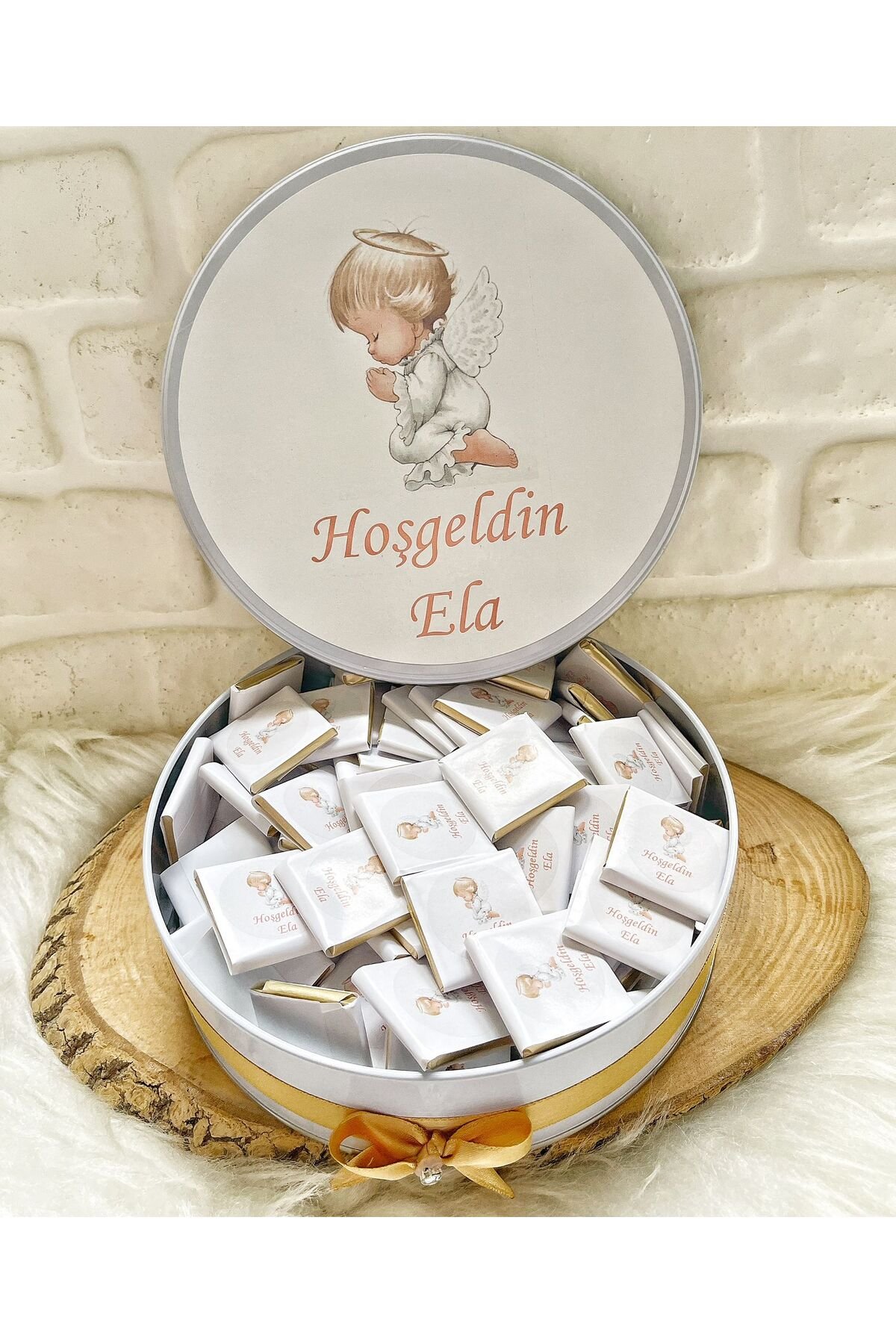 100 Adet Melek Temalı İsme Özel Hoşgeldin Doğumgünü Kız Bebek Hediyelik Çikolata - Görsel 4