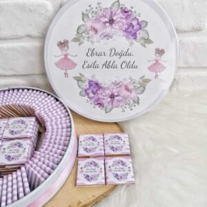 50 Adet Isme Özel Çiçekli Kız Kardeş Temalı Hediyelik Kız Bebek Çikolatası