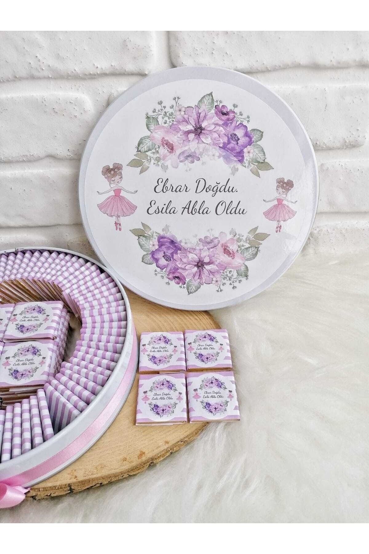 50 Adet Isme Özel Çiçekli Kız Kardeş Temalı Hediyelik Kız Bebek Çikolatası