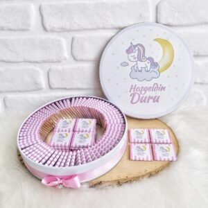 100 Adet Unicorn Temalı İsme Özel Hoşgeldin Kız Bebek Doğum Günü Hediyelik Çikolata