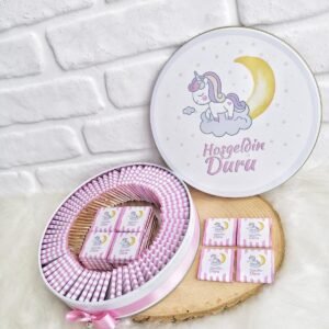 100 Adet Unicorn Temalı İsme Özel Hoşgeldin Kız Bebek Doğum Günü Hediyelik Çikolata