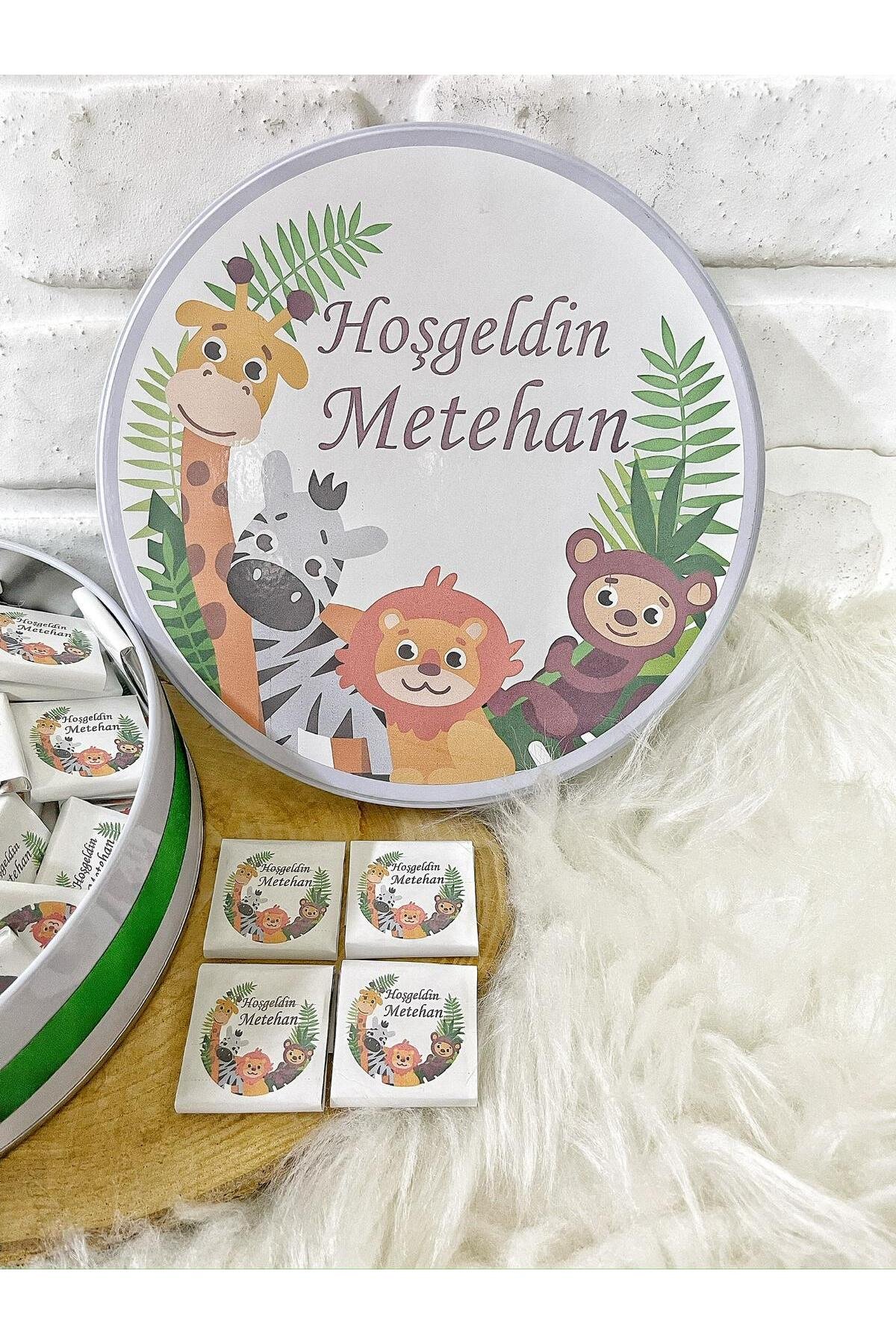 200 Adet Isme Ozel Safari Temali Hosgeldin Erkek Bebek Hediyelik Cikolata - Görsel 3