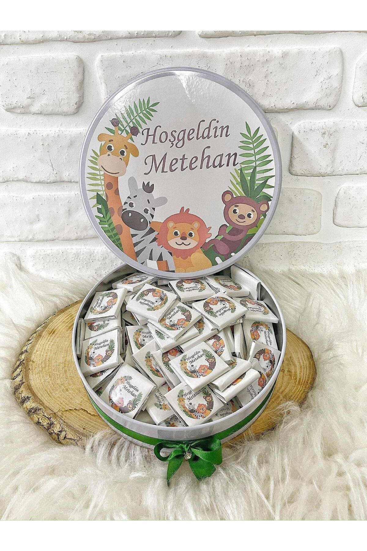 200 Adet Isme Ozel Safari Temali Hosgeldin Erkek Bebek Hediyelik Cikolata - Görsel 4