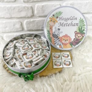 50 Adet Isme Ozel Safari Temali Hosgeldin Erkek Bebek Hediyelik Cikolata