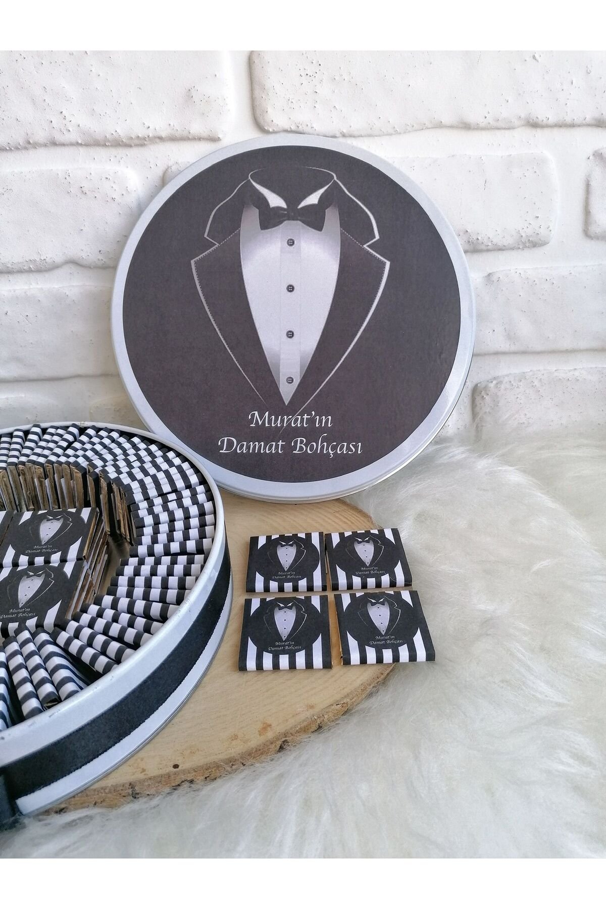 100 Adet Isme Ozel Damat Bohcasi Hediyelik Cikolata - Görsel 3