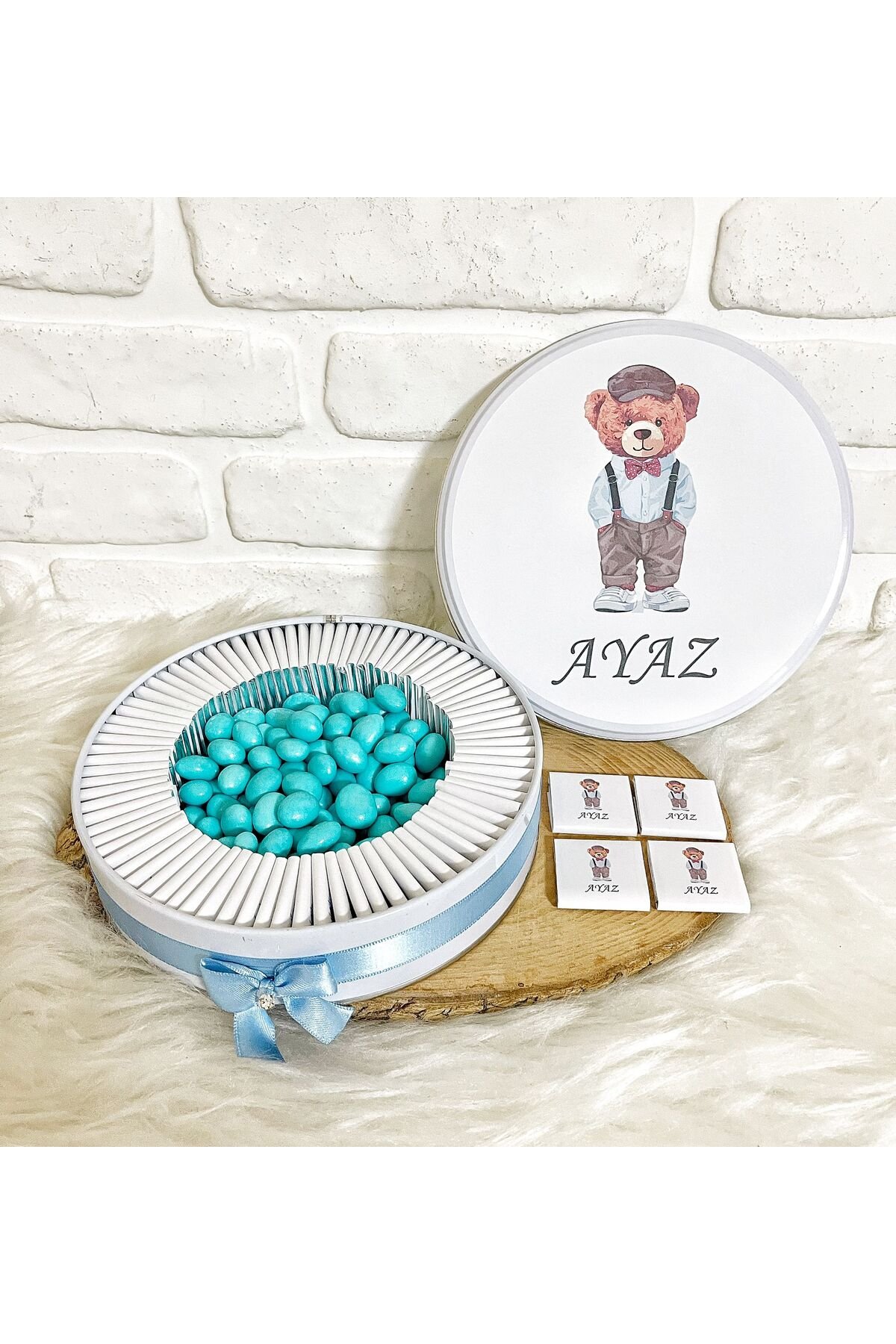 100 Adet+200 Gr Draje Ralf Ayıcık İsme Özel Hoşgeldin Doğumgünü Hediyelik Erkek Bebek Çikolatası - Görsel 2