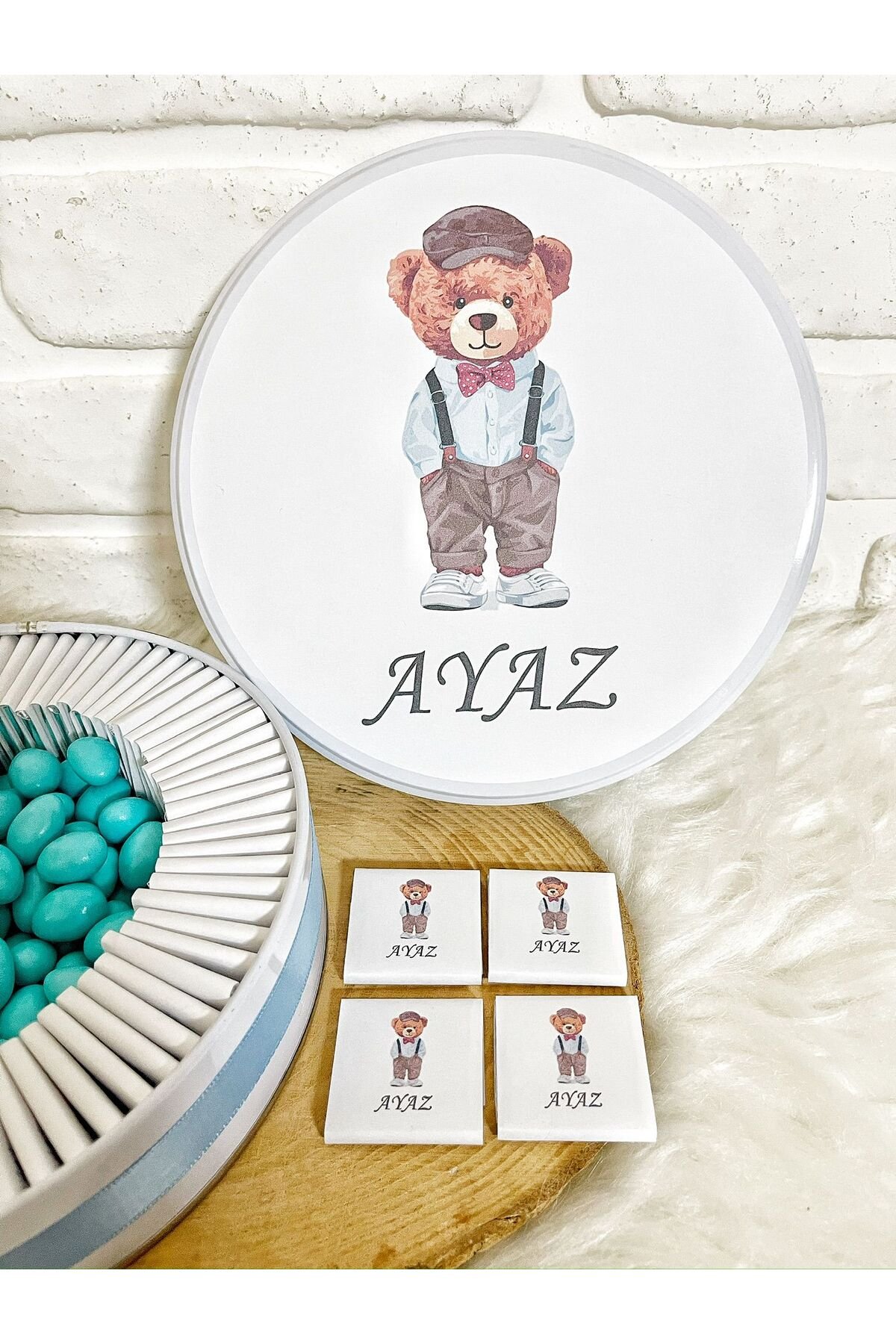 100 Adet+200 Gr Draje Ralf Ayıcık İsme Özel Hoşgeldin Doğumgünü Hediyelik Erkek Bebek Çikolatası - Görsel 3