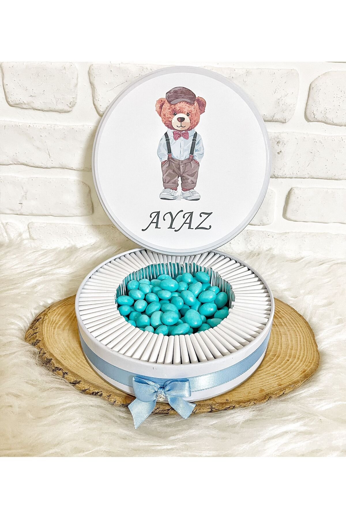 100 Adet+200 Gr Draje Ralf Ayıcık İsme Özel Hoşgeldin Doğumgünü Hediyelik Erkek Bebek Çikolatası - Görsel 4