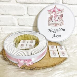 100 Adet Atlı Karınca Temalı İsme Özel Hoşgeldin Doğumgünü Hediyelik Kız Bebek Çikolata
