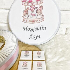 150 Adet+200 Gr Drajeli Atlı Karıncalı İsme Özel Hoşgeldin Doğumgünü Hediyelik Kız Bebek Çikolata