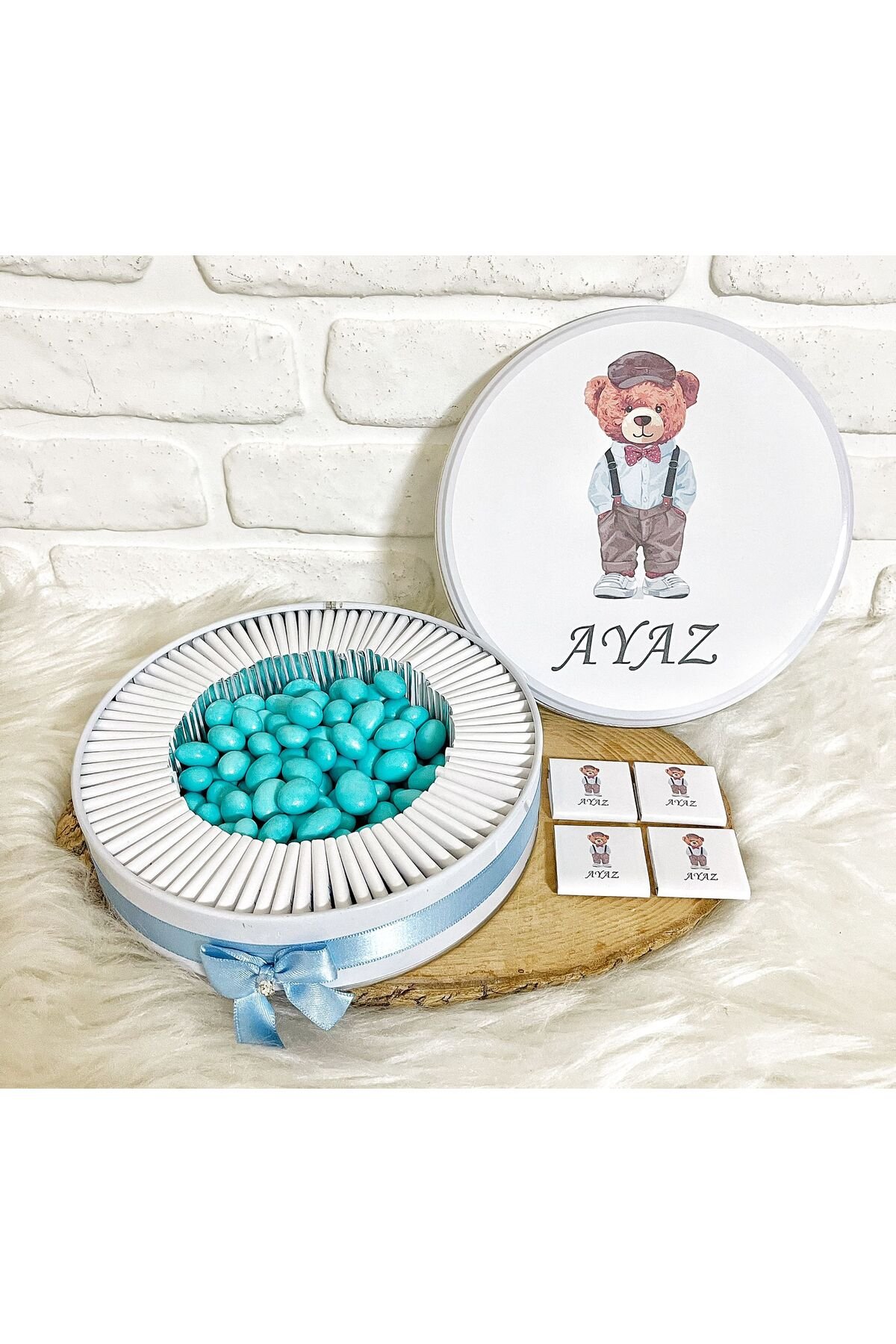 50 Adet+200 Gr Draje Ralf Ayıcık İsme Özel Hoşgeldin Doğumgünü Hediyelik Erkek Bebek Çikolatası - Görsel 2