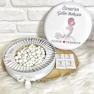 80 Adet+200 Gr Drajeli Gelin Temalı İsme Özel Gelin Bohçası-Söz-Nişan-Nikah Hediyelik Çikolata