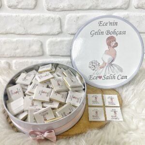 100 Adet Gelin Temalı İsme Özel Gelin Bohçası-Söz-Nişan-Nikah-Kız Isteme Hediyelik Çikolata