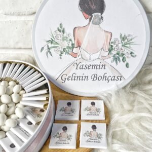 150 Adet+200 Gr Drajeli Gelin Temalı İsme Özel Gelin Bohçası-Söz-Nişan-Nikah Hediyelik Çikolata