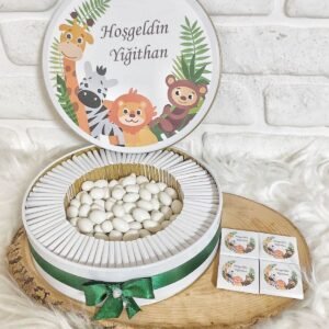 200 Adet+200 Gr Drajeli Safari Temalı İsme Özel Erkek Bebek Hoşgeldin Doğumgünü Hediyelik Çikolata
