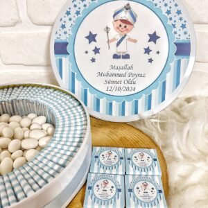 100 Adet+200 Gr Drajeli Mavi Çocuk Sünnet Temalı İsme Özel Erkek Bebek Çikolata