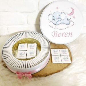 200 Adet Bulutta Fil Temalı İsme Özel Hoşgeldin Doğumgünü Hediyelik Kız Bebek Çikolatası