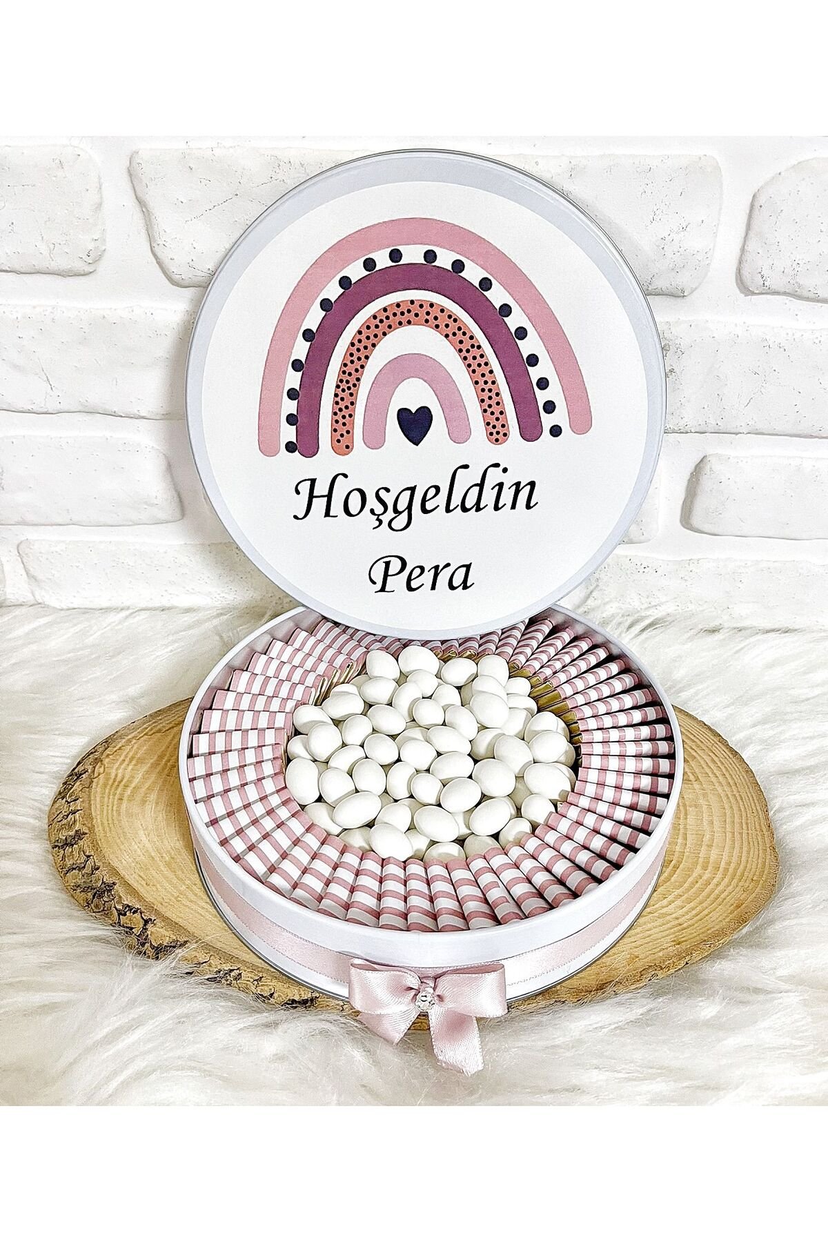 100 Adet+200 Gr Drajeli Pudra Gökkuşağı Temalı İsme Özel Hoşgeldin Doğumgünü Kız Bebek Hediyelik Çik - Görsel 4