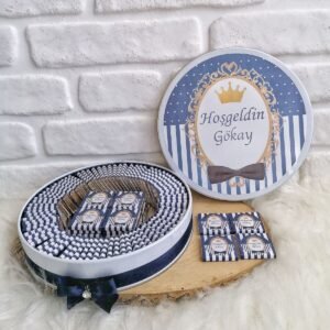 50 Adet Isme Özel Kral Tacı Temalı Erkek Bebek Hediyelik Çikolata