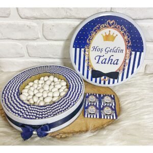 50 Adet + 200 Gr Drajeli Kral Tacı Temalı İsme Özel Hoşgeldin Erkek Bebek Hediyelik Çikolata