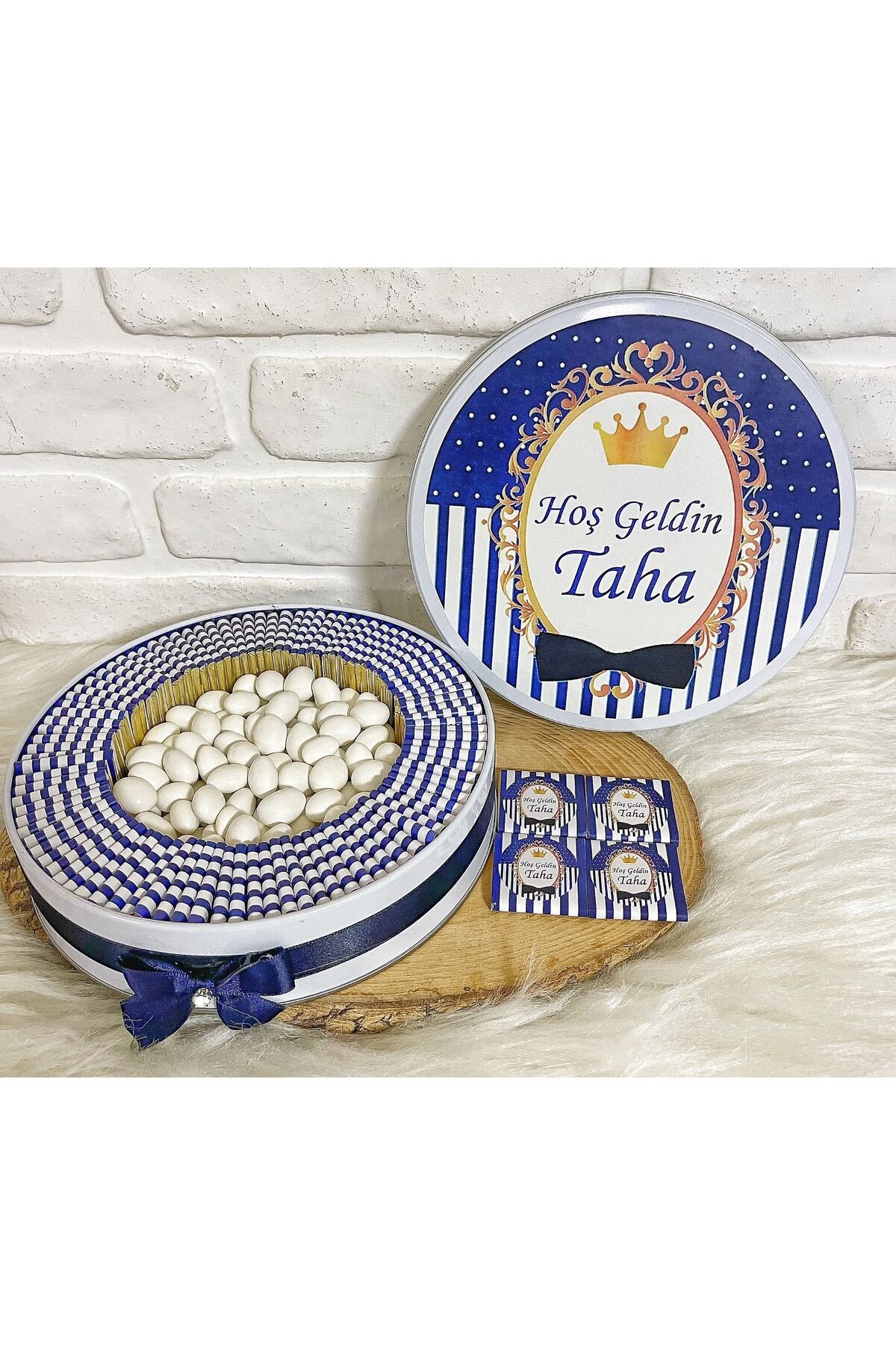 50 Adet + 200 Gr Drajeli Kral Tacı Temalı İsme Özel Hoşgeldin Erkek Bebek Hediyelik Çikolata - Görsel 2
