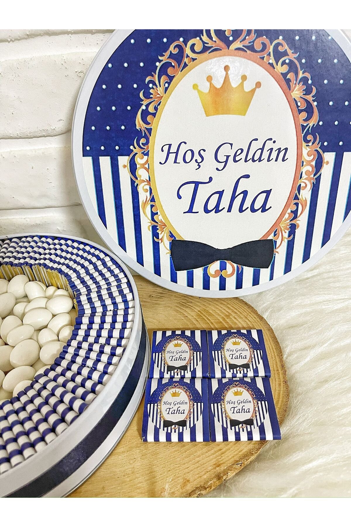 50 Adet + 200 Gr Drajeli Kral Tacı Temalı İsme Özel Hoşgeldin Erkek Bebek Hediyelik Çikolata - Görsel 3